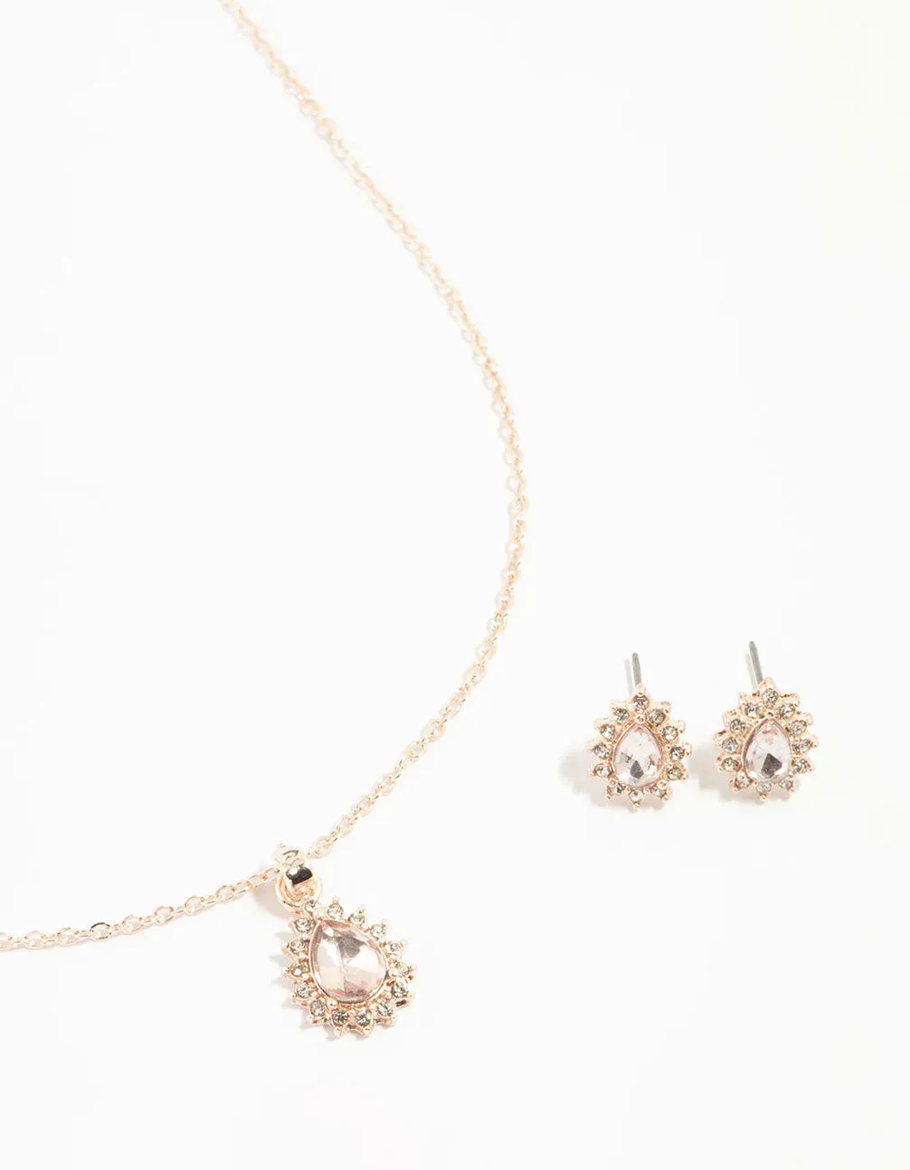 Rose Gold Diamante Teardrop Necklace & Earrings Set sold by lovisa
