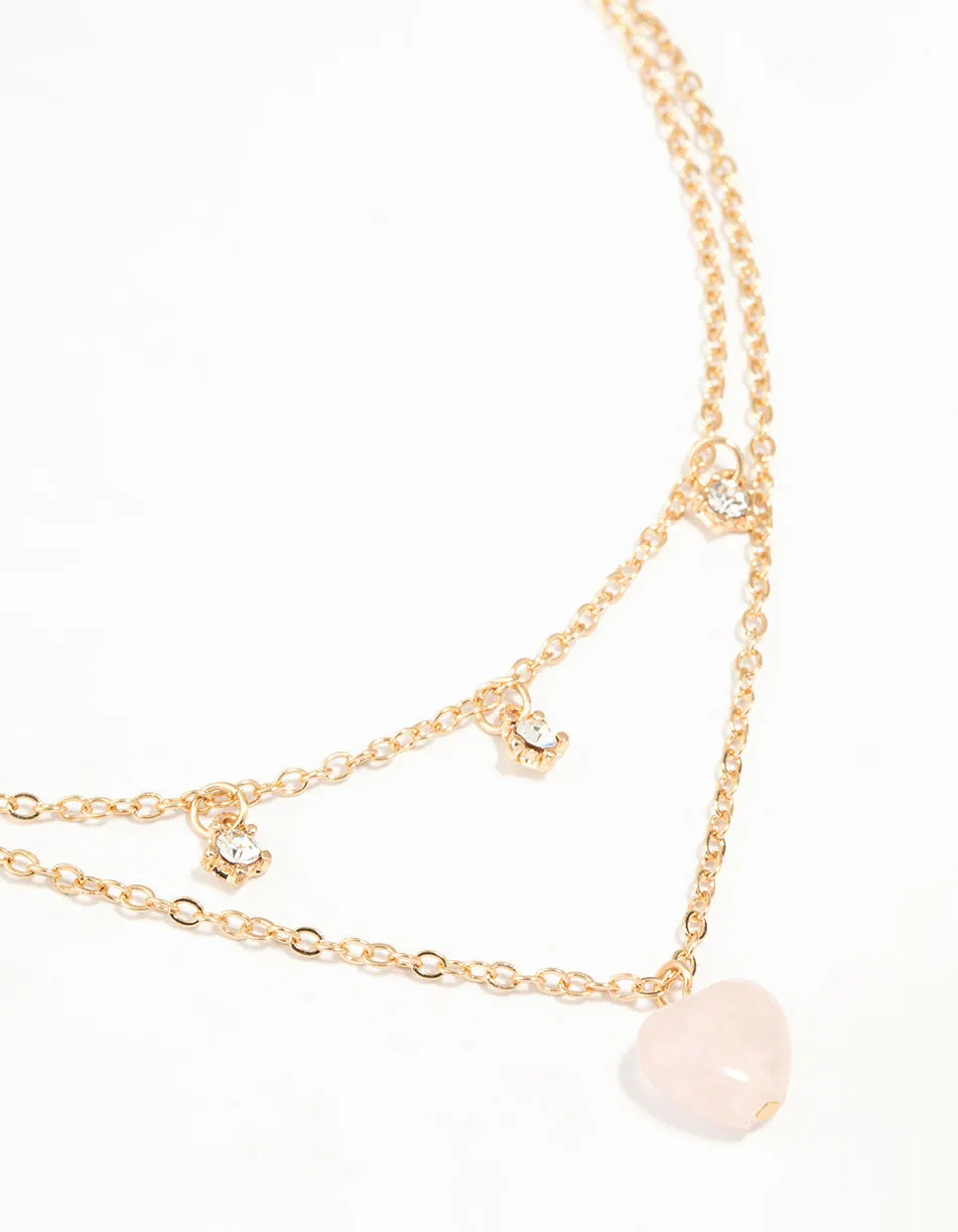 Gold Diamante Pink Heart Layered Necklace sold by lovisa