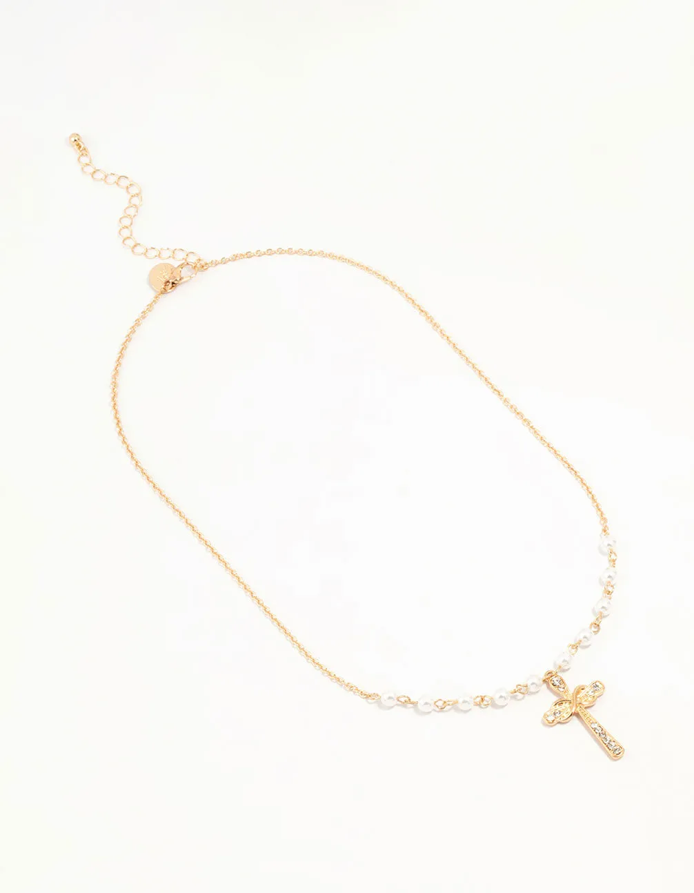 Gold Pearl Cross Diamante Pendant Necklace sold by lovisa product image thumbnail 4