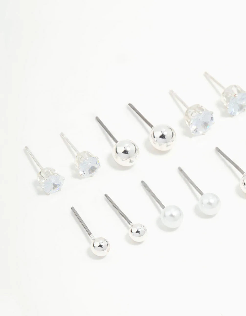 Silver Diamante & Pearl Stud Earrings 8-Pack sold by lovisa product image thumbnail 2