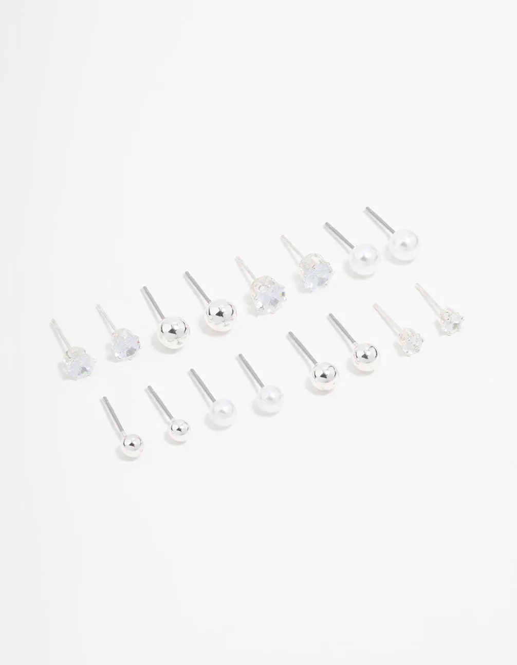 Silver Diamante & Pearl Stud Earrings 8-Pack sold by lovisa