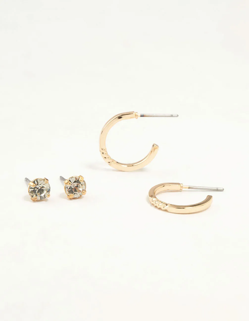 Gold Diamante Stud & Plain Hoop Earrings 2-Pack sold by lovisa