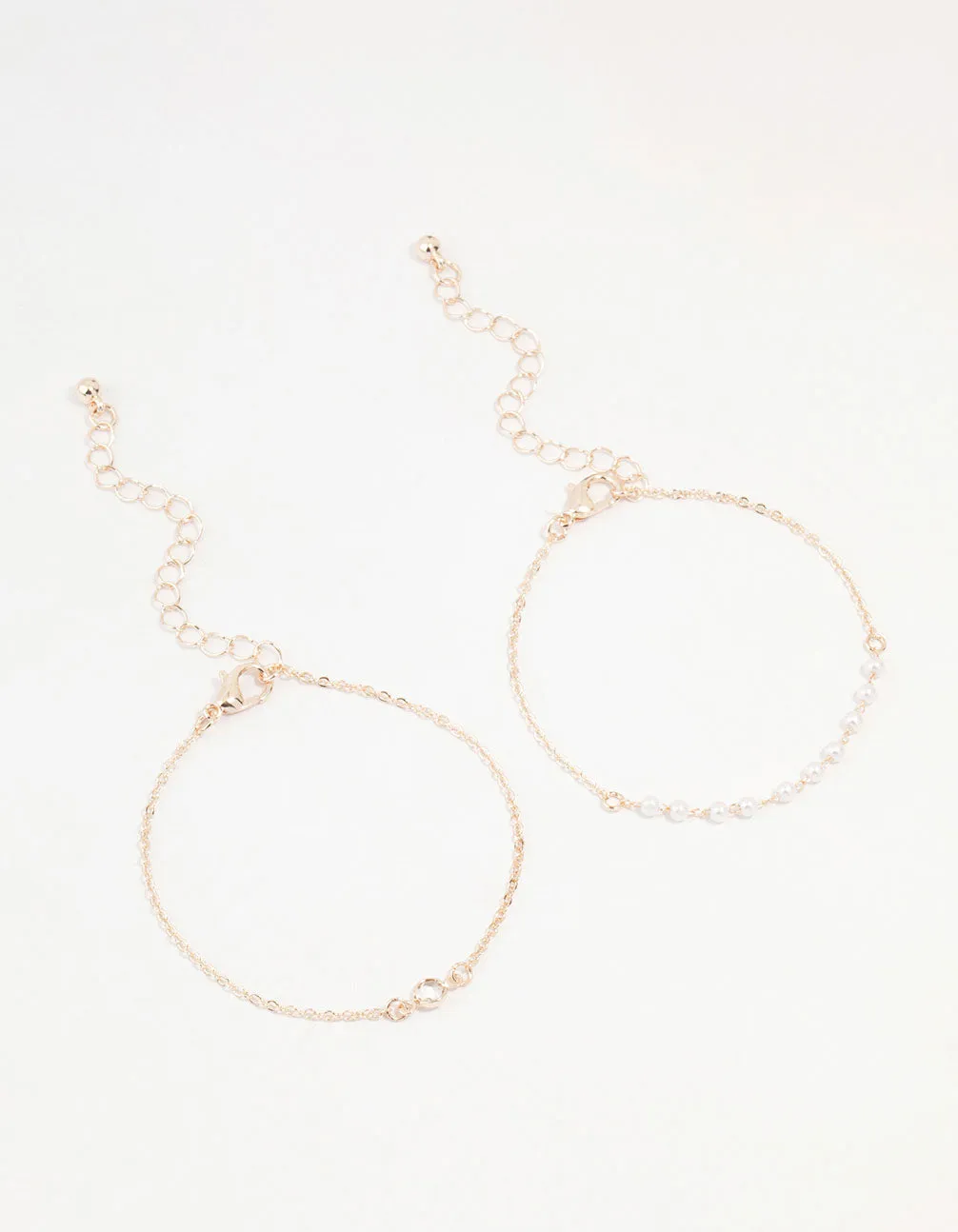 Rose Gold & Pearl Station Diamante Bracelets 2-Pack sold by lovisa