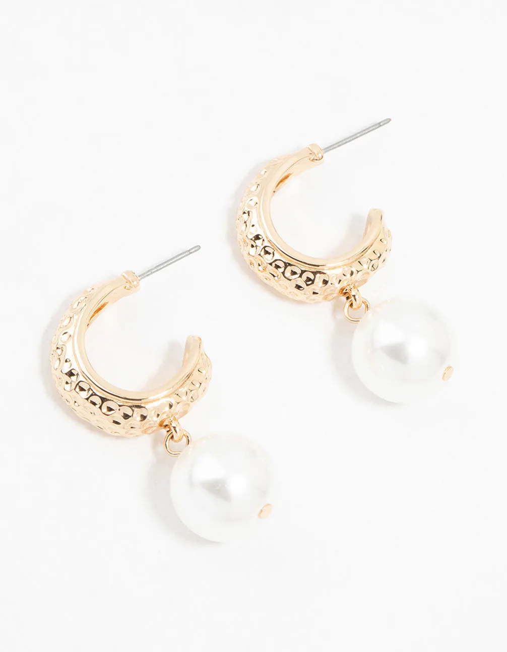 Gold Textured Pearl Drop Earrings sold by lovisa