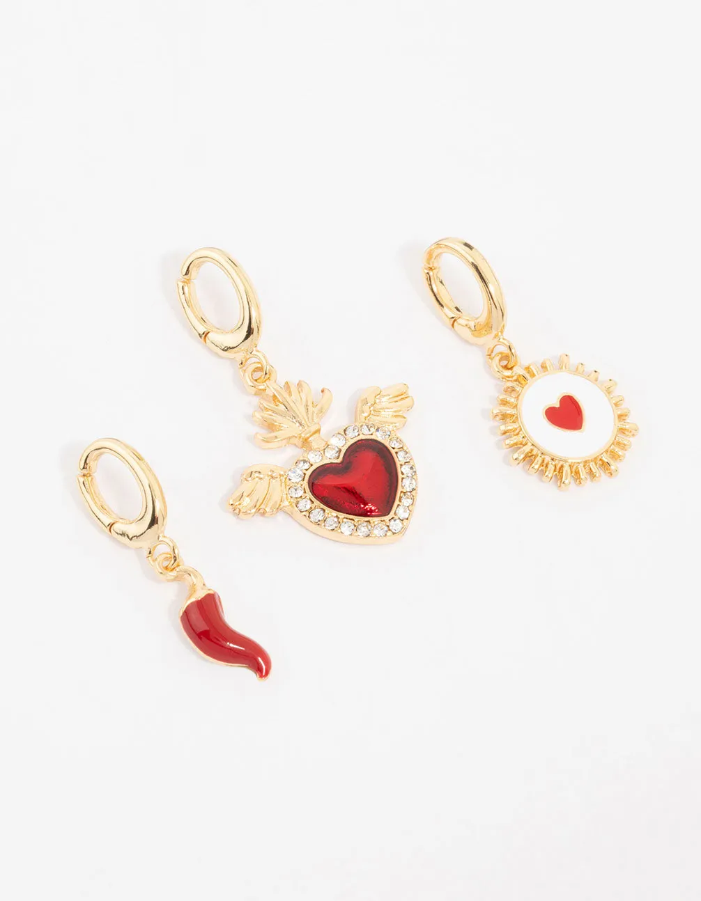 Gold Plated Heart & Chilli Charms 3-Pack sold by lovisa