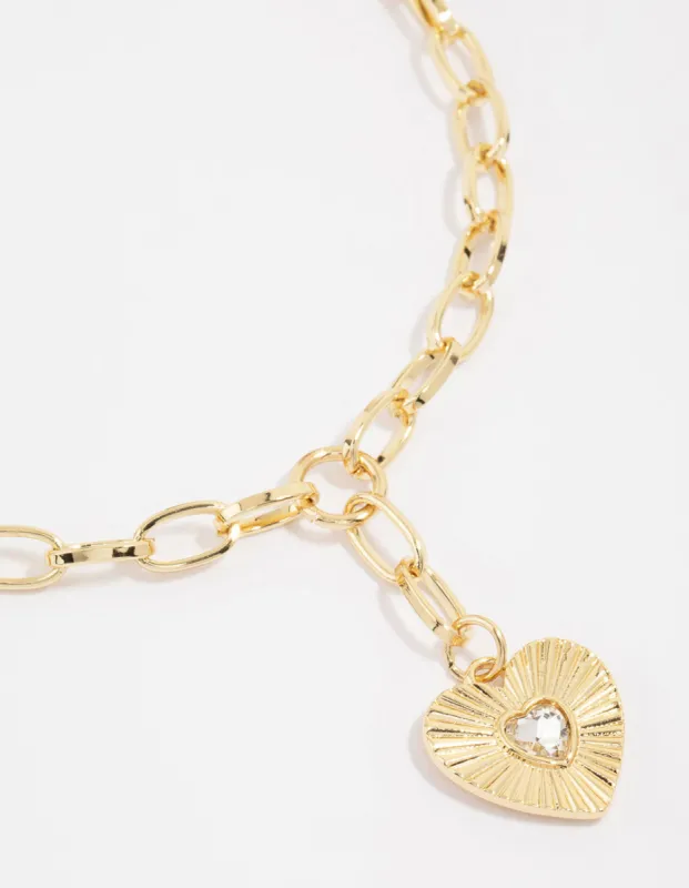 Gold Plated Heart Pendant Charm Necklace sold by lovisa