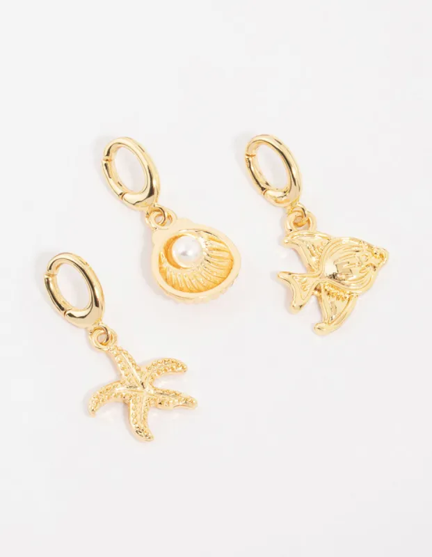Gold Plated Shell & Starfish Charms 3-Pack sold by lovisa