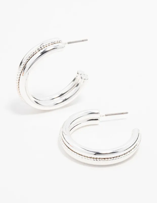 Silver Twisted Centre Hoop Earrings sold by lovisa