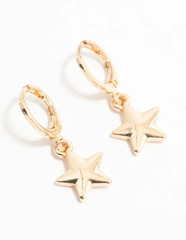 Gold Star Drop Hoop Earrings sold by lovisa