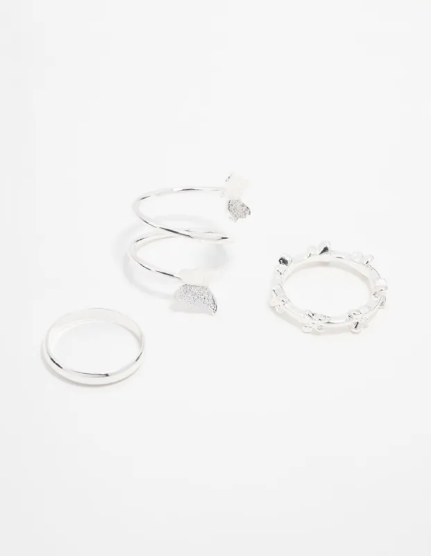 Silver Butterfly & Smooth Stacking Rings 3-Pack sold by lovisa