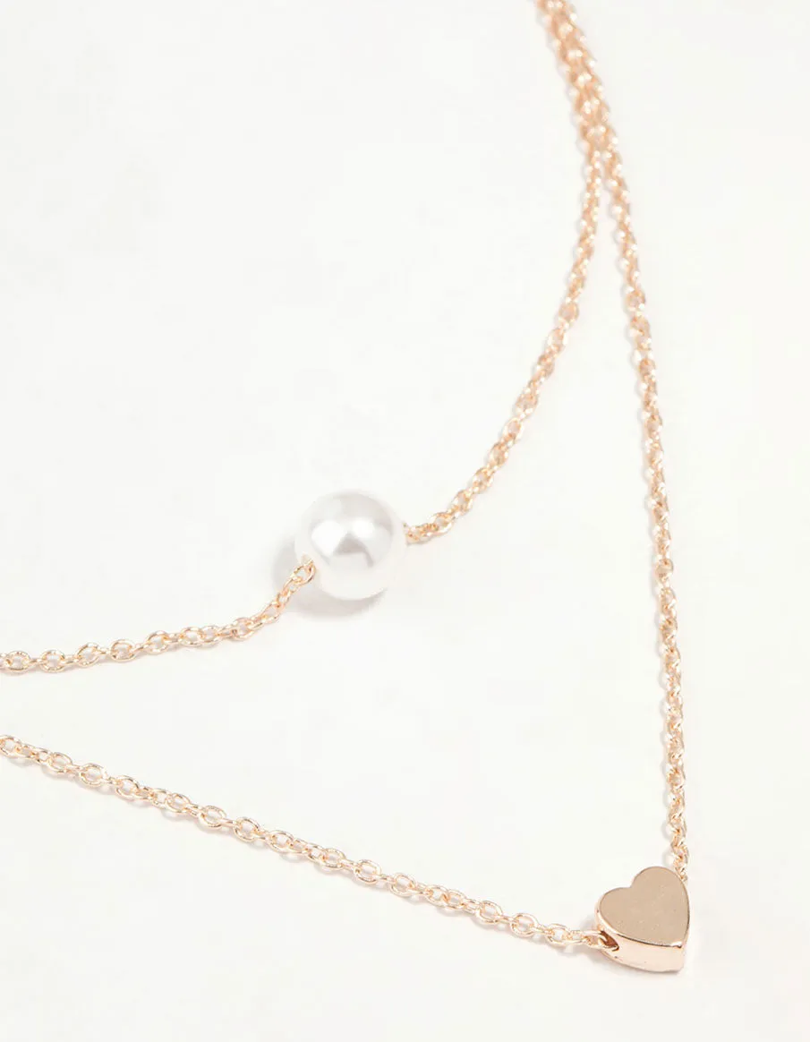 Rose Gold Pearl Heart Layered Necklace sold by lovisa
