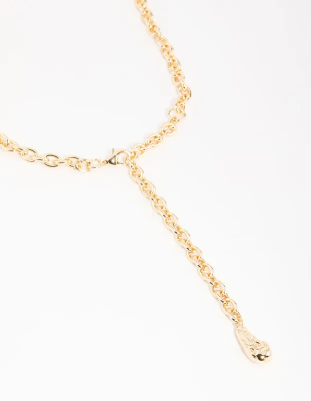 Gold Textured Y-Necklace sold by lovisa