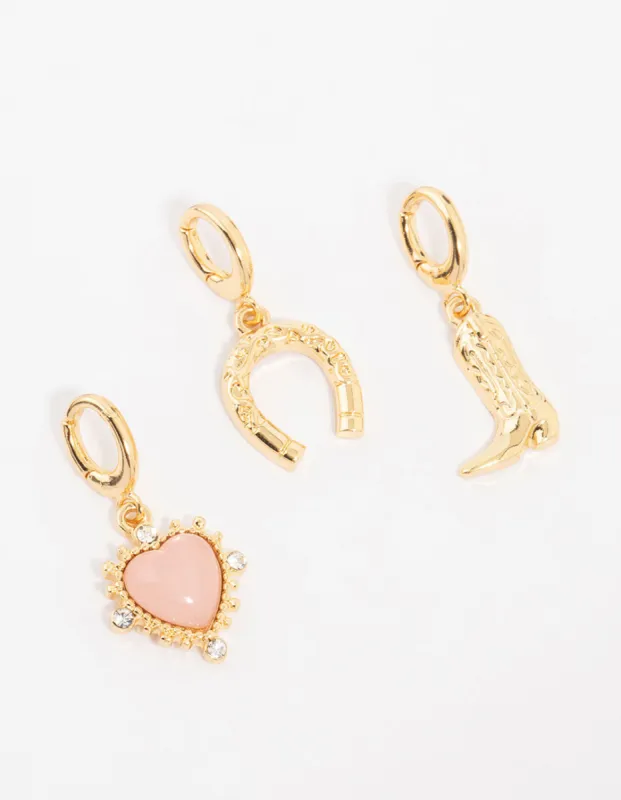 Gold Plated Horseshoe & Heart Charms 3-Pack sold by lovisa