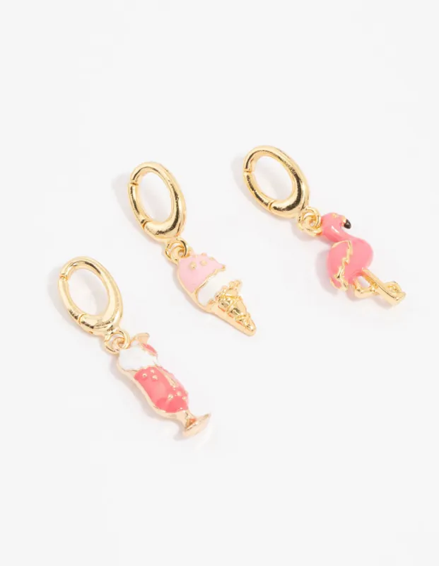 Gold Plated Ice Cream & Milkshake Charms 3-Pack sold by lovisa
