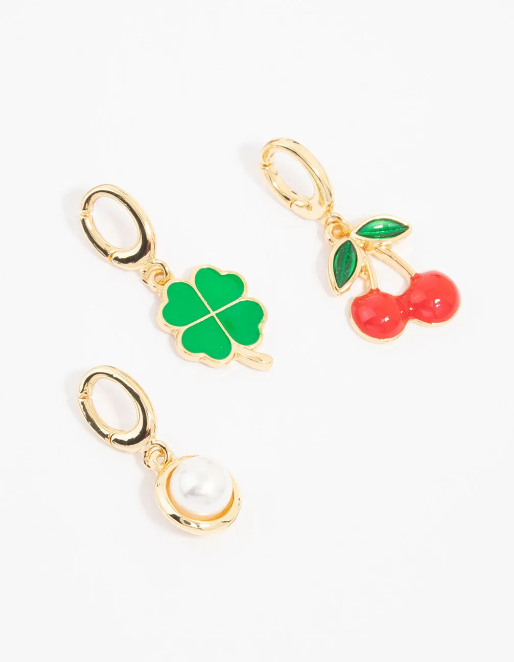 Gold Plated Cherry & Four Leaf Clover Charms 3-Pack sold by lovisa