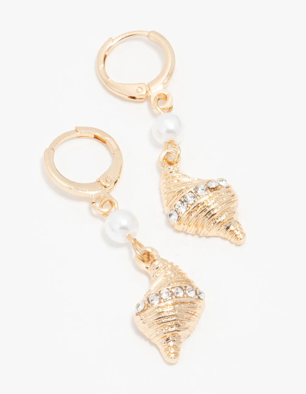 Gold Pearl & Shell Huggie Drop Earrings sold by lovisa