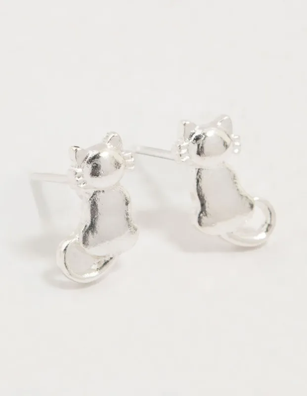 Silver Cat Stud Earrings sold by lovisa
