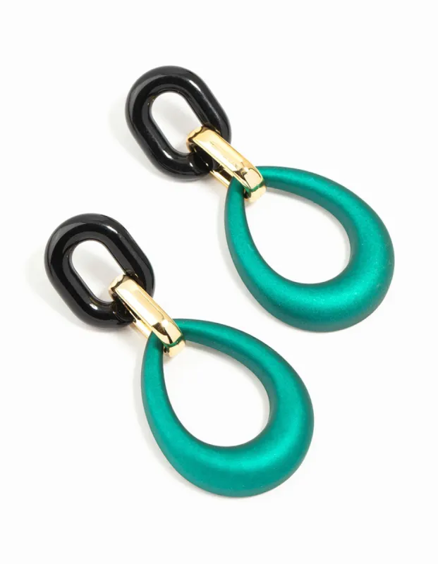 Gold Blue Teardrop Oval Link Drop Earrings sold by lovisa
