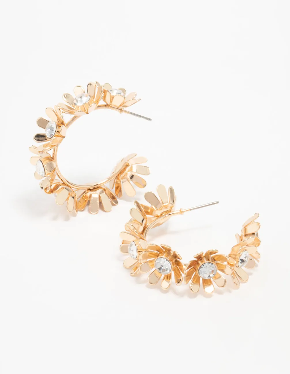 Gold Diamante Flower Hoop Earrings sold by lovisa