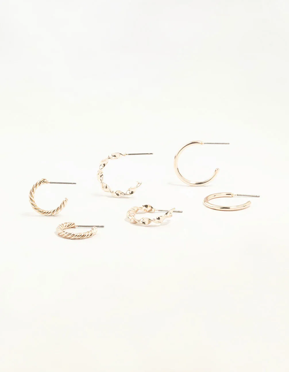 Rose Gold Twisted & Clean Hoop Earrings 3-Pack sold by lovisa