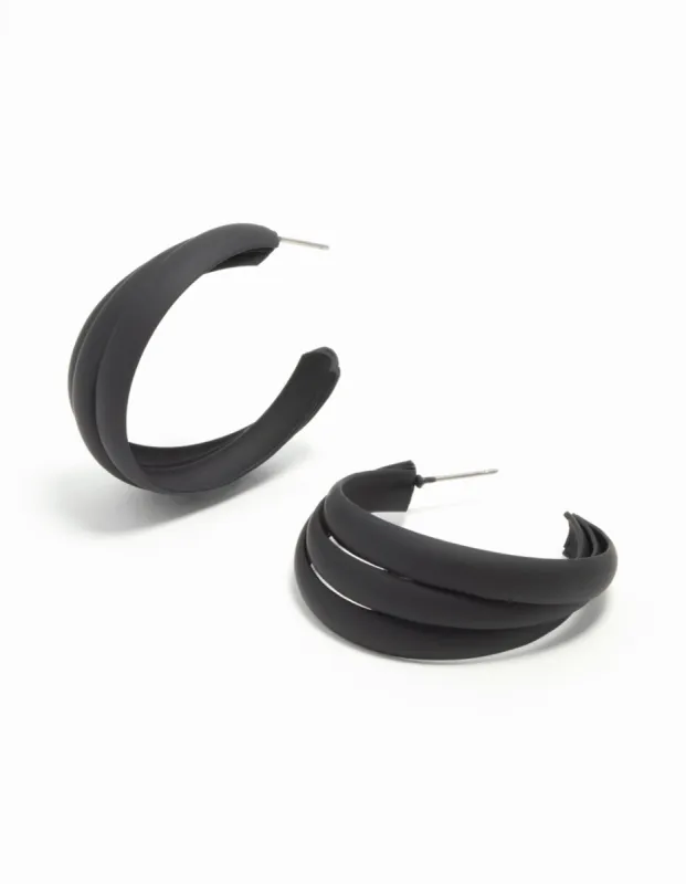 Black Coated Metal Ridge Hoop Earrings sold by lovisa