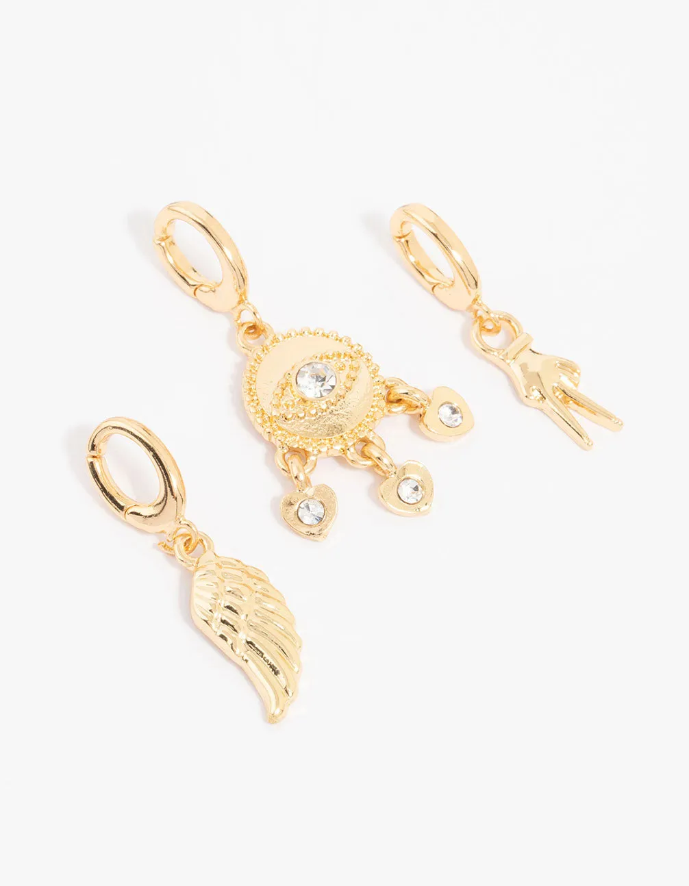 Gold Plated Diamante Eye & Angel Wing Charms 3-Pack sold by lovisa
