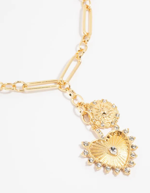 Gold Plated Heart & Sun Charm Necklace sold by lovisa