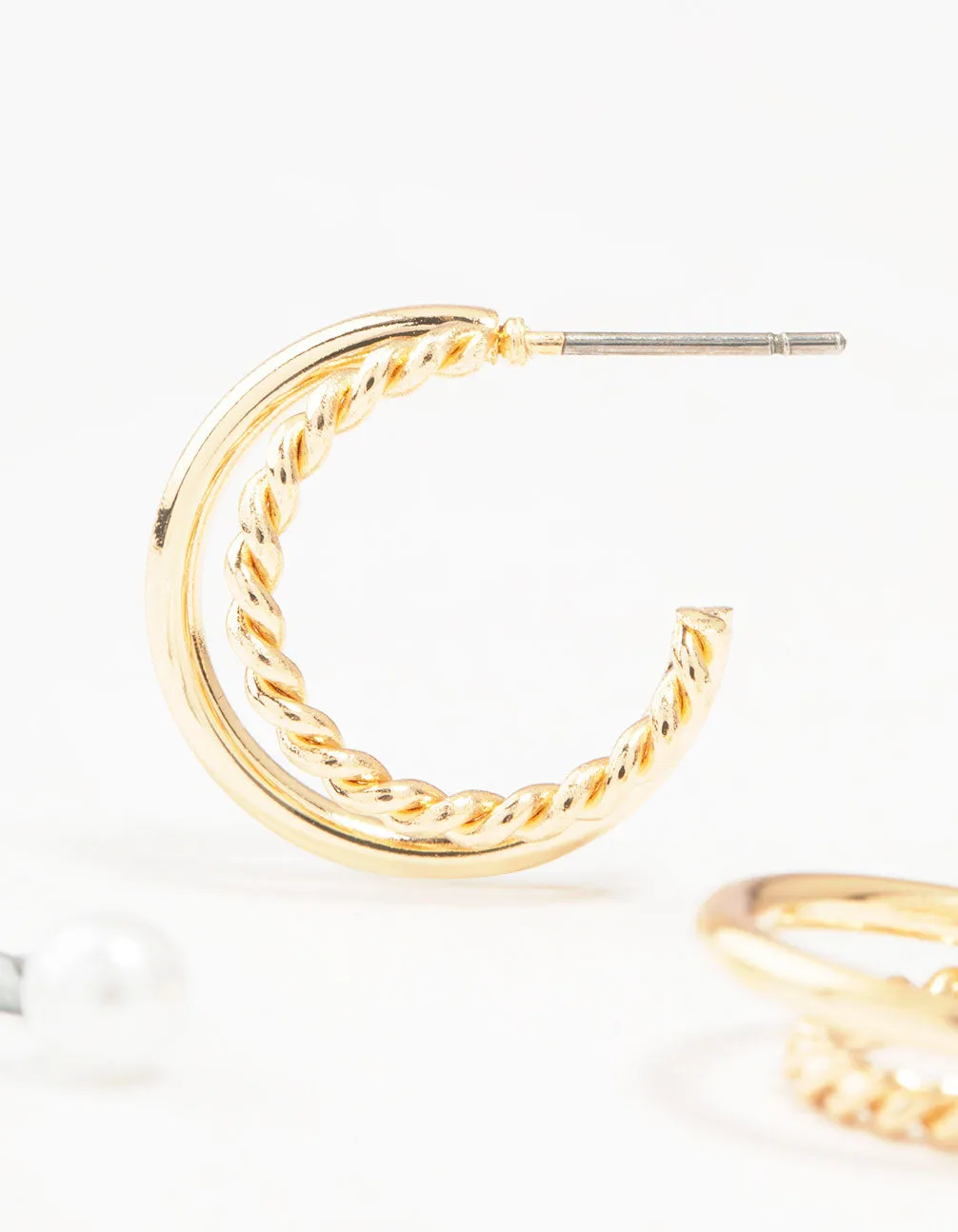 Gold Pearl Studs & Twisted Hoop Earrings 2-Pack sold by lovisa product image thumbnail 2
