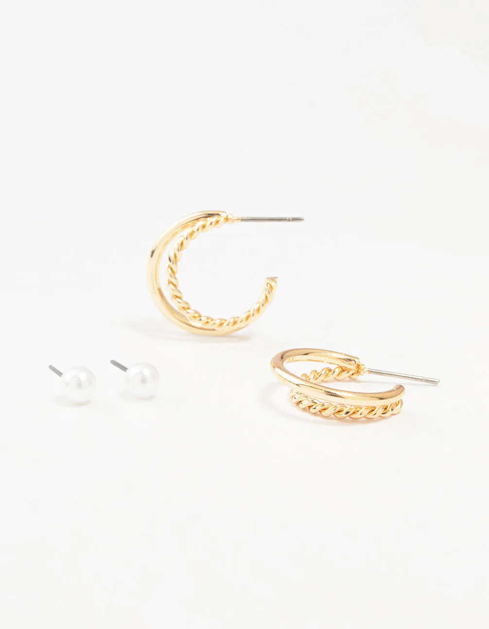 Gold Pearl Studs & Twisted Hoop Earrings 2-Pack sold by lovisa