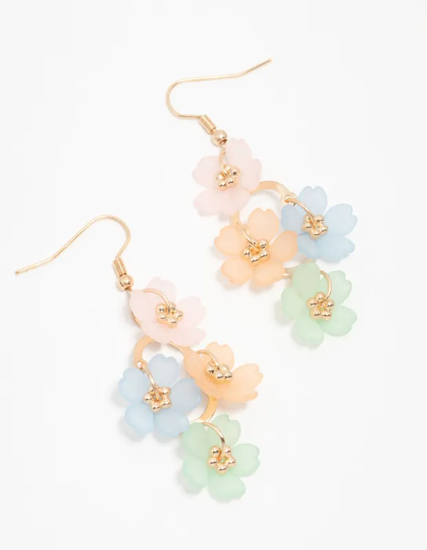 Gold Multicoloured Frosted Flower Drop Earrings sold by lovisa