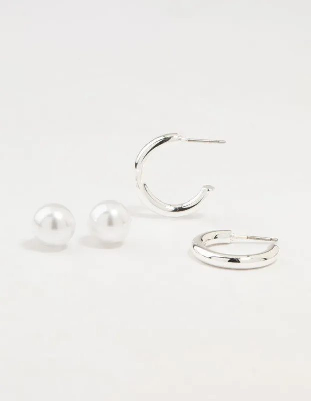 Silver Pearl Stud & Hoop Earrings 2-Pack sold by lovisa