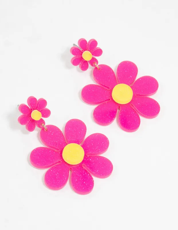 Pink Acrylic Flower Drop Earrings sold by lovisa