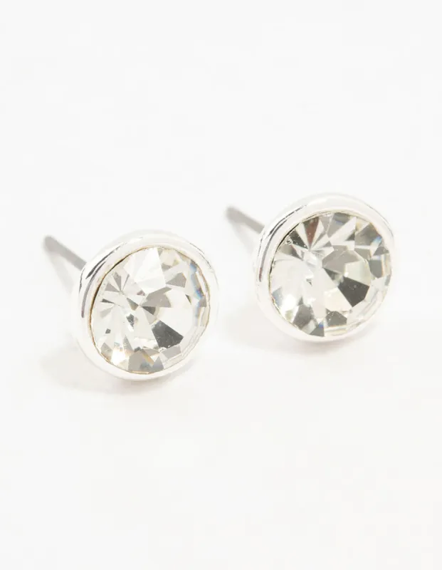 Silver Diamante With Frame Stud Earrings sold by lovisa