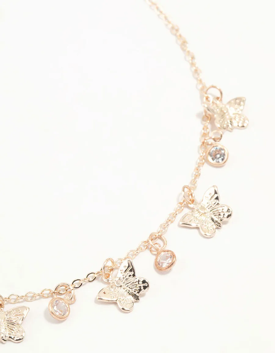 Gold Diamante Butterfly Drop Charm Necklace sold by lovisa