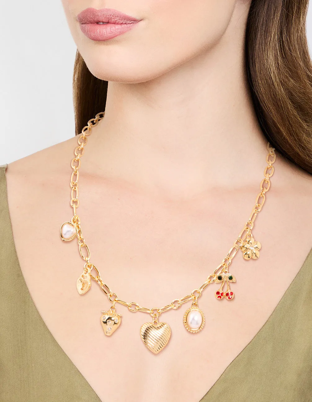 Gold Plated Heart & Cherry Charm Necklace sold by lovisa product image thumbnail 2