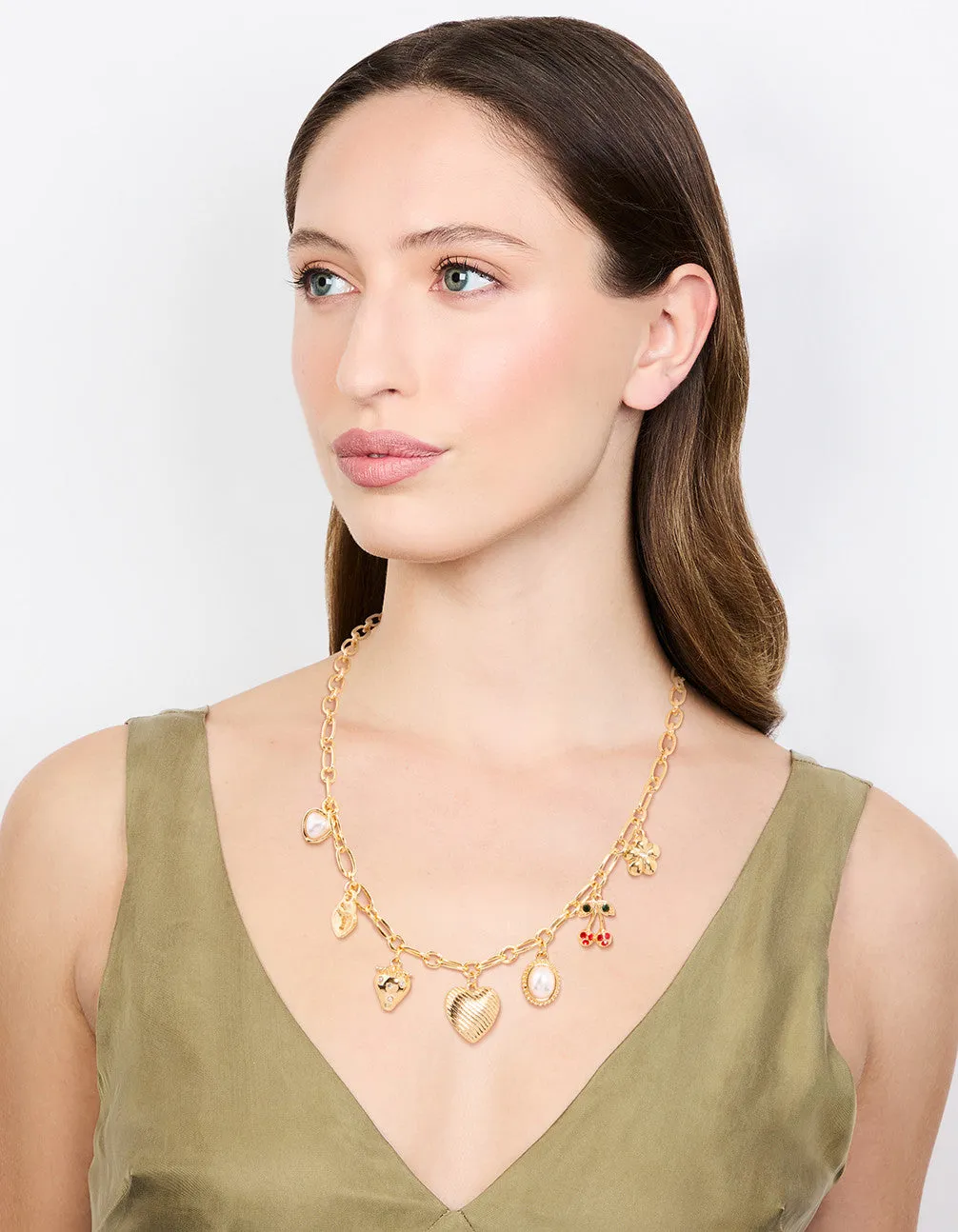 Gold Plated Heart & Cherry Charm Necklace sold by lovisa product image thumbnail 3
