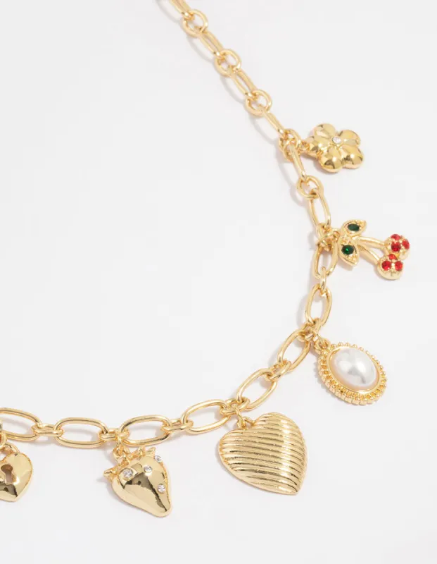 Gold Plated Heart & Cherry Charm Necklace sold by lovisa