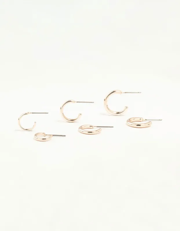 Rose Gold Graduated Clean Huggie Earrings 3-Pack sold by lovisa