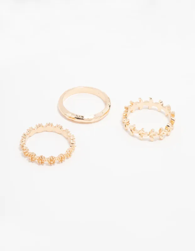 Gold Flower Vine Stacking Rings 3-Pack sold by lovisa