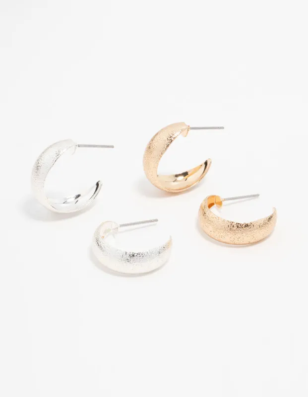Mixed Metals Sandblast Hoop Earrings 2-Pack sold by lovisa