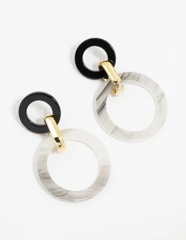 Black & White Marbled Acrylic Circle Drop Earrings sold by lovisa