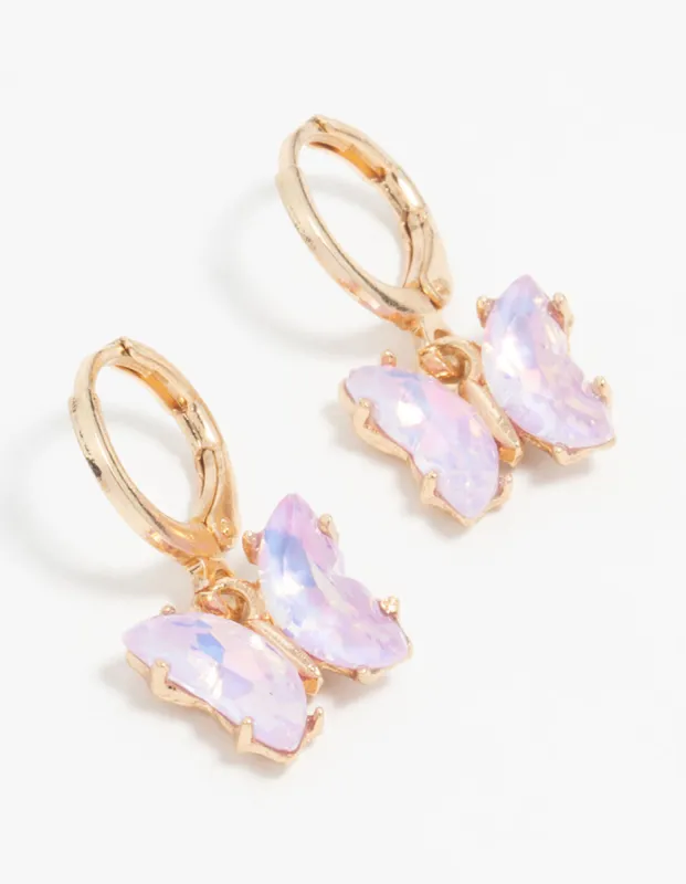 Gold Purple Diamante Butterfly Huggie Earrings sold by lovisa