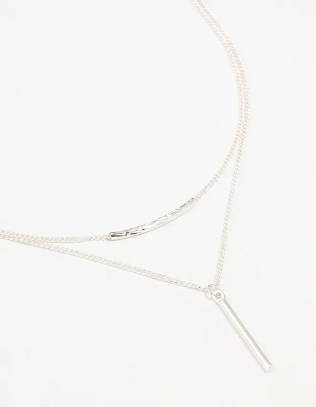 Silver Double Chain Bar Layered Necklace sold by lovisa