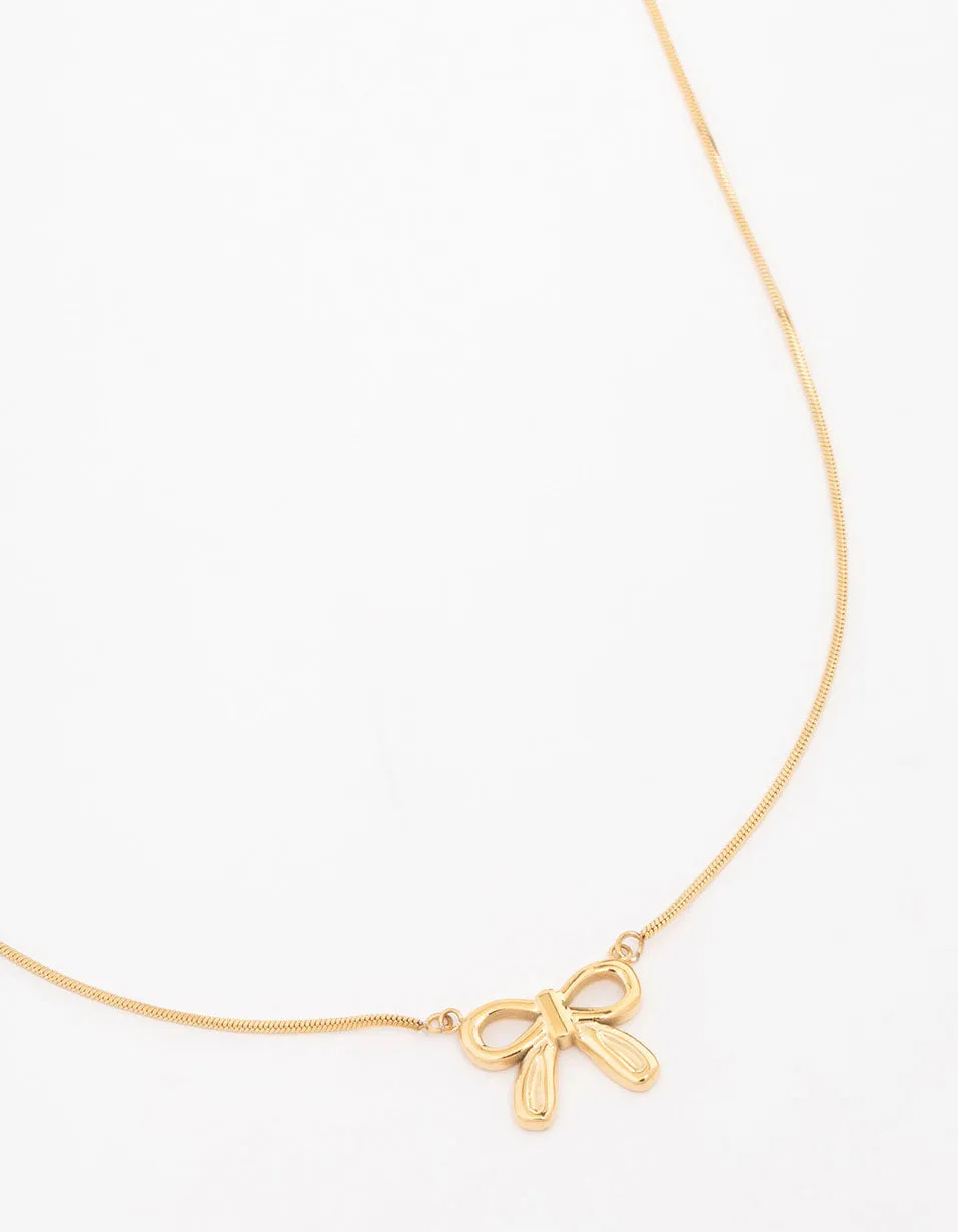 Waterproof Gold Plated Stainless Steel Pendant Bow Necklace sold by lovisa