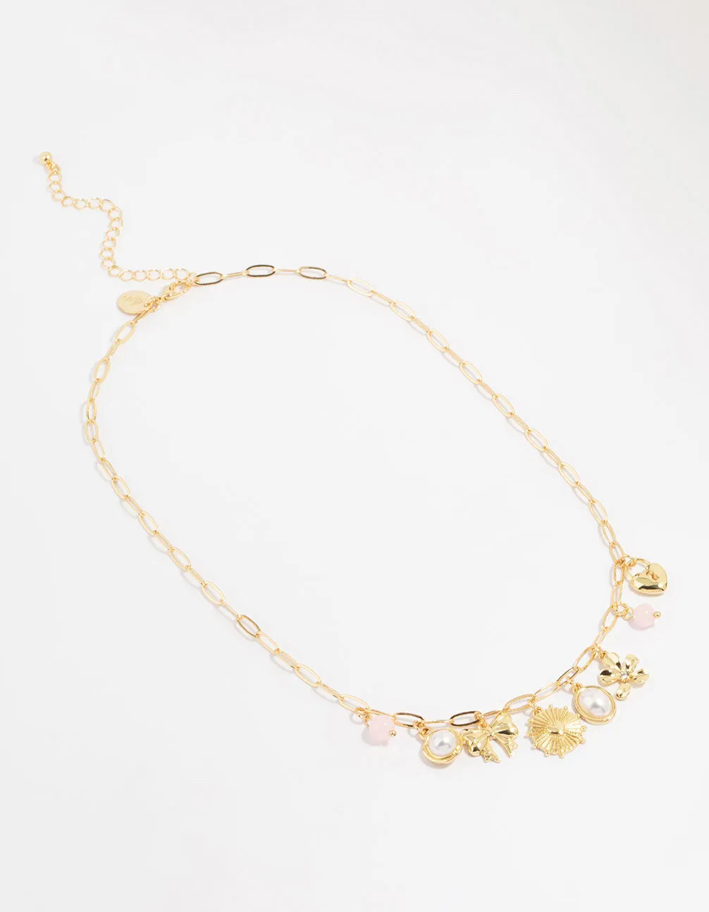 Gold Plated Pink Bead & Pearl Charm Necklace sold by lovisa product image thumbnail 4