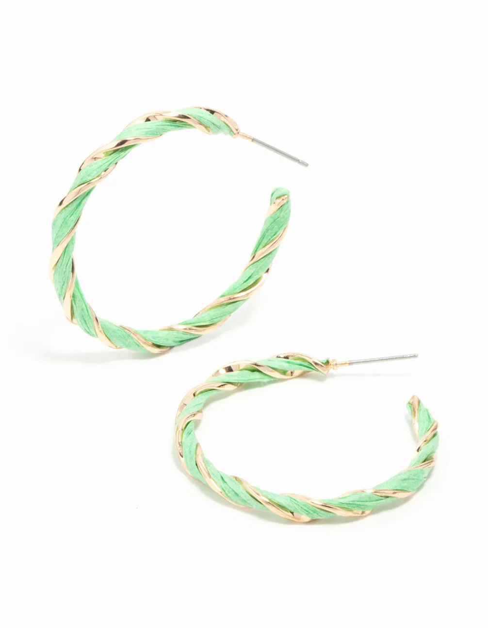 Gold Green Twisted Hoop Earrings sold by lovisa