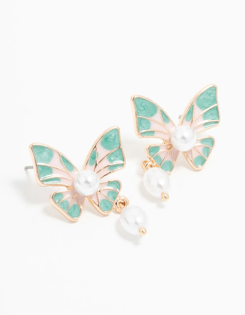 Gold Blue Butterfly Pearl Drop Earrings sold by lovisa