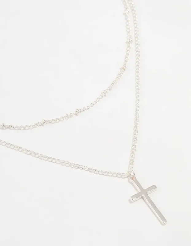Silver Ball Chain Cross Layered Necklace sold by lovisa