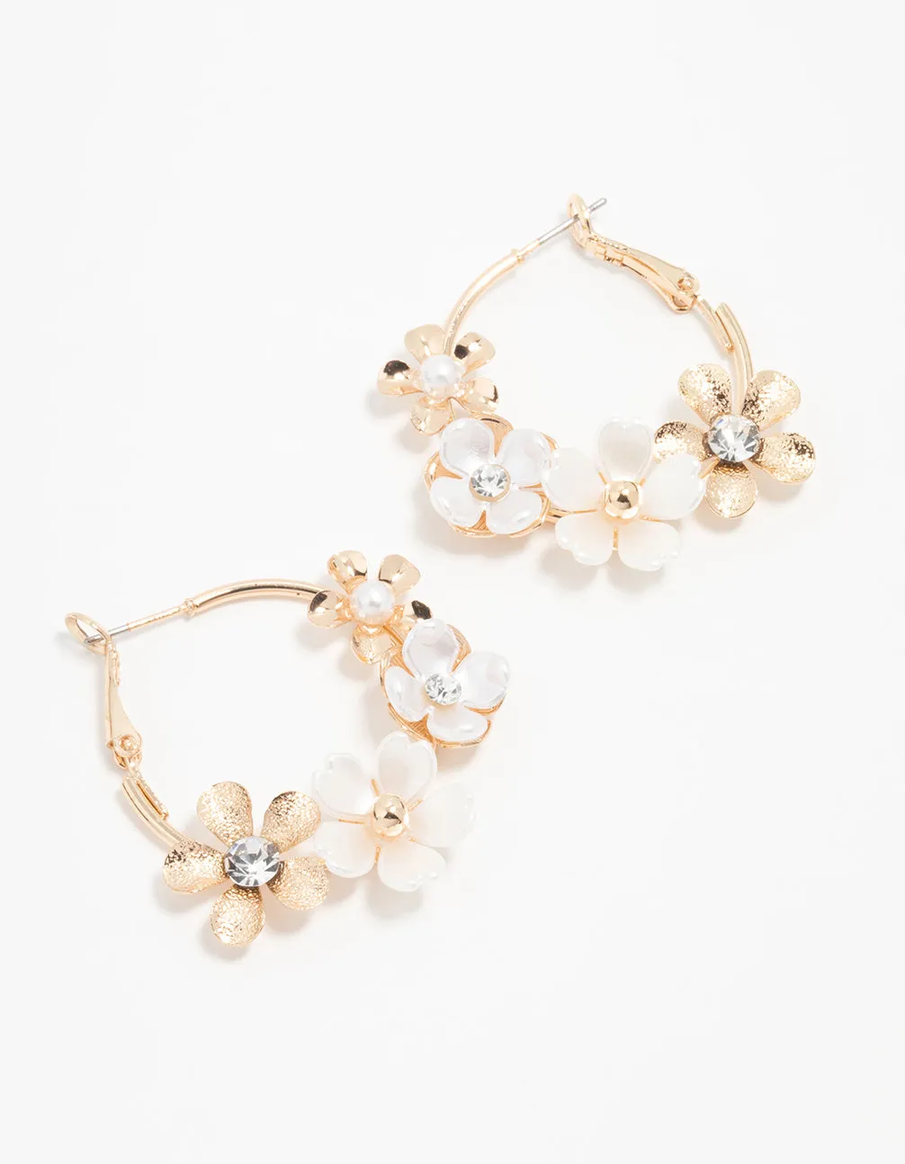 Gold Pearlised Flower Hoop Earrings sold by lovisa