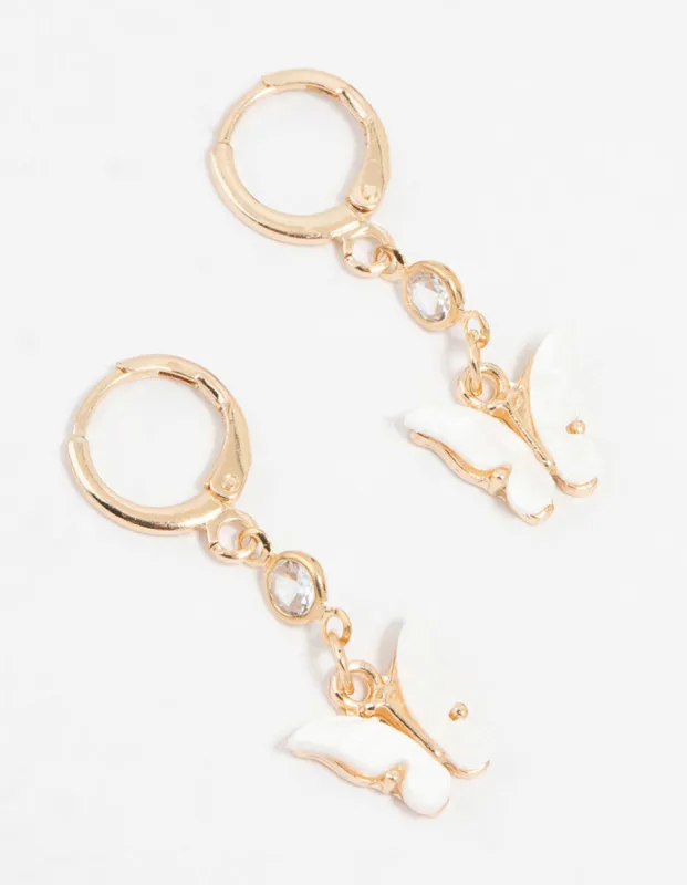 Gold Diamante Butterfly Huggie Earrings sold by lovisa